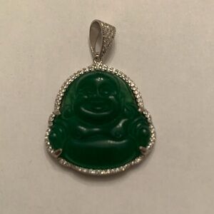 Buddha Jade and Cubic Zirconia Pendant - New